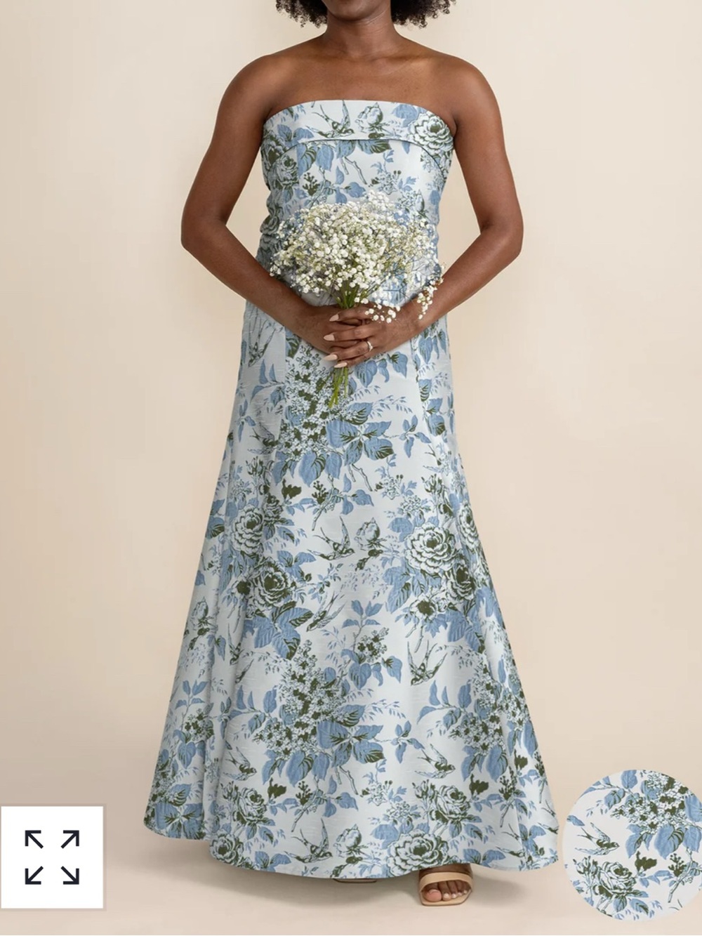 Strapless Blue Floral A-Line Dress